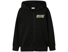 Name It sweatshirt cardigan black with hood and street print  